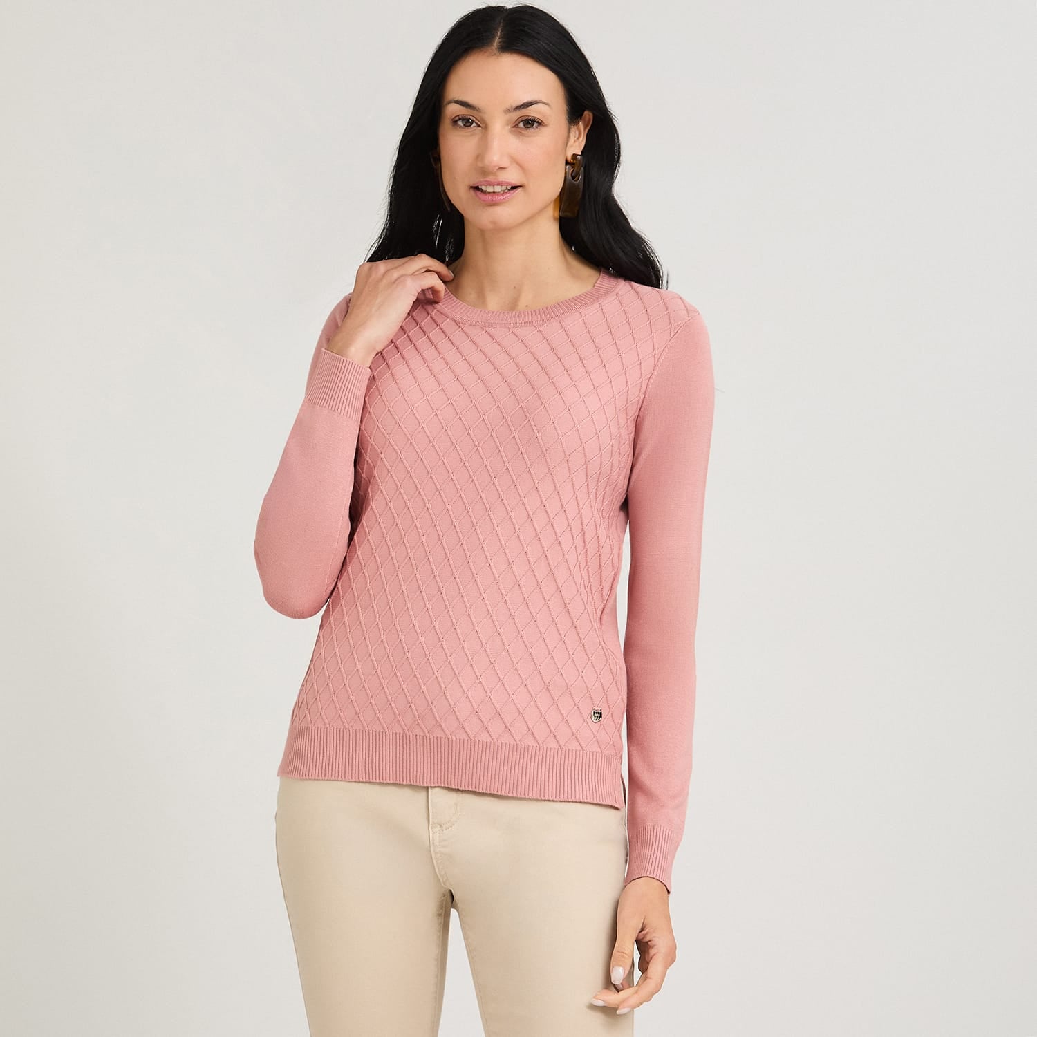 Sweater Escote Redondo con Diseño en Delantero Rosado